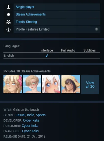 STEAM KEY - Girls on the beach (18+) - [РФ + REGION FREE/GLOBAL] - Автодоставка