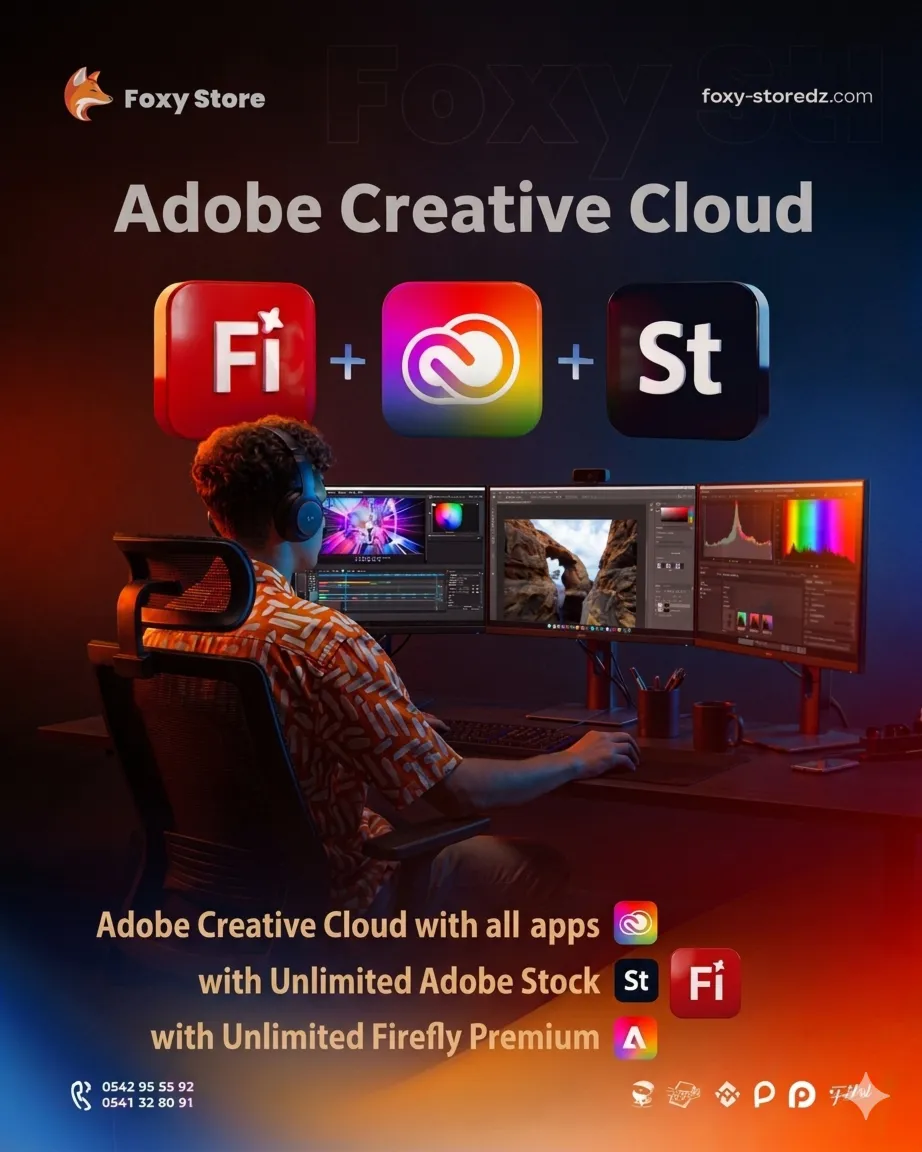 Adobe Creative Cloud All Apps + Unlimited Adobe Stock + Firefly Premium.
