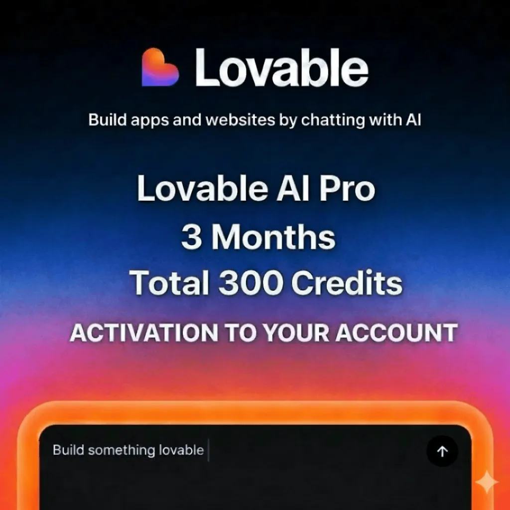 Lovable AI Pro – Total: 300 Credits | 3-Month | Activation to your account