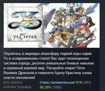 Ys SEVEN АВТОДОСТАВКА STEAM РОССИЯ