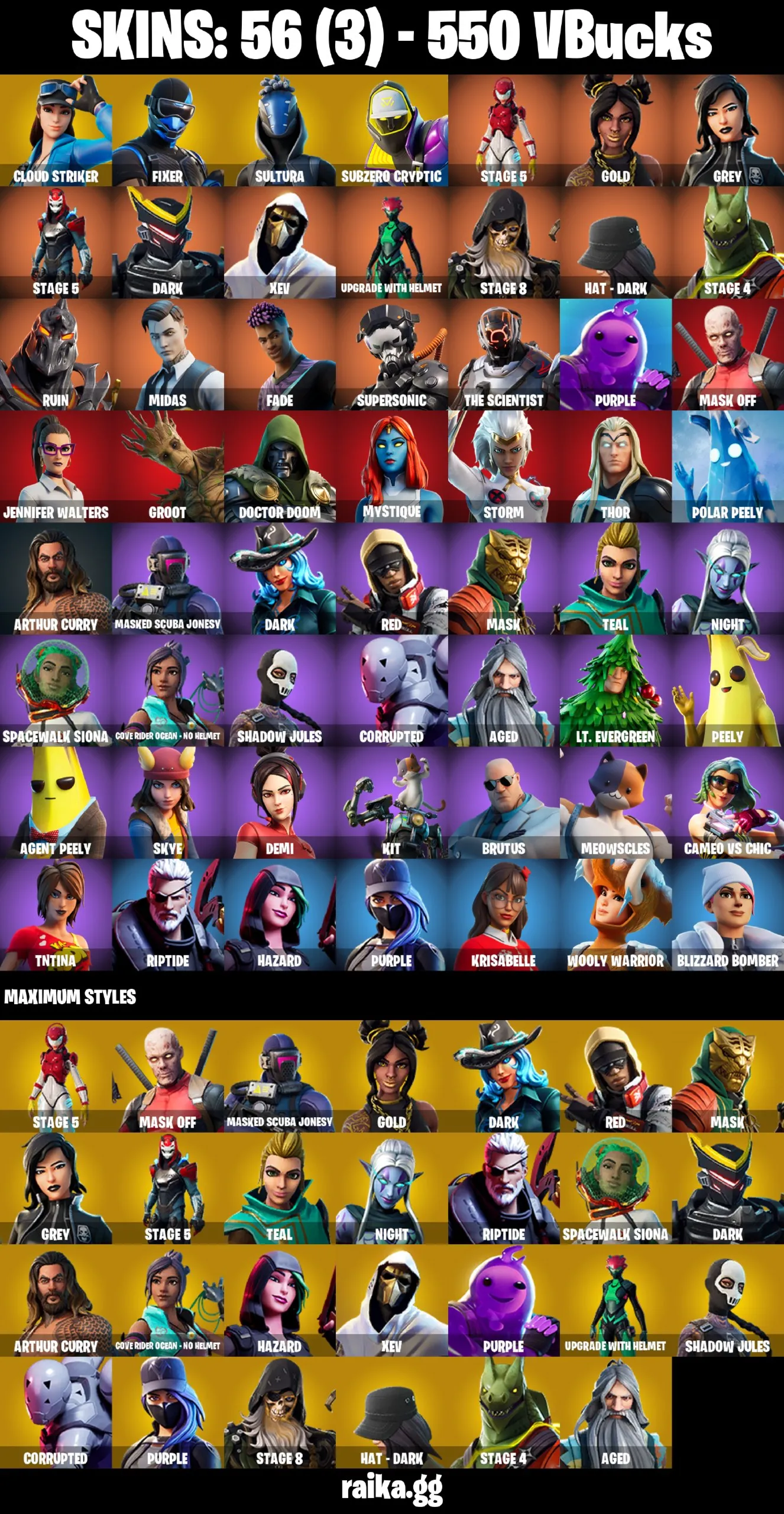 [PC/PSN/XBOX] 56 skins | Cloud Striker | Fixer | Sultura | Subzero Cryptic | STAGE 5