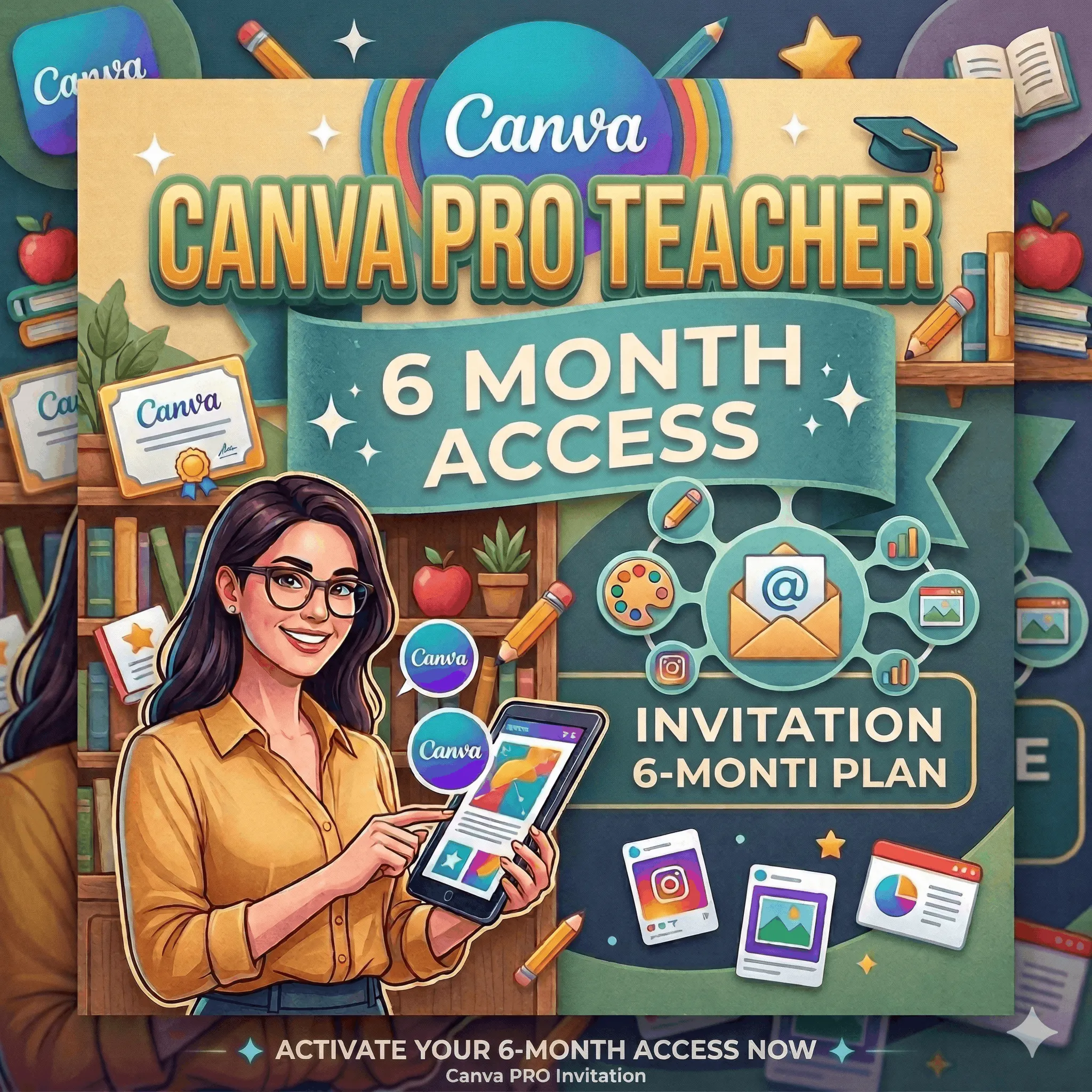 Canva PRO Teacher | 6 Month | Invitation by Email