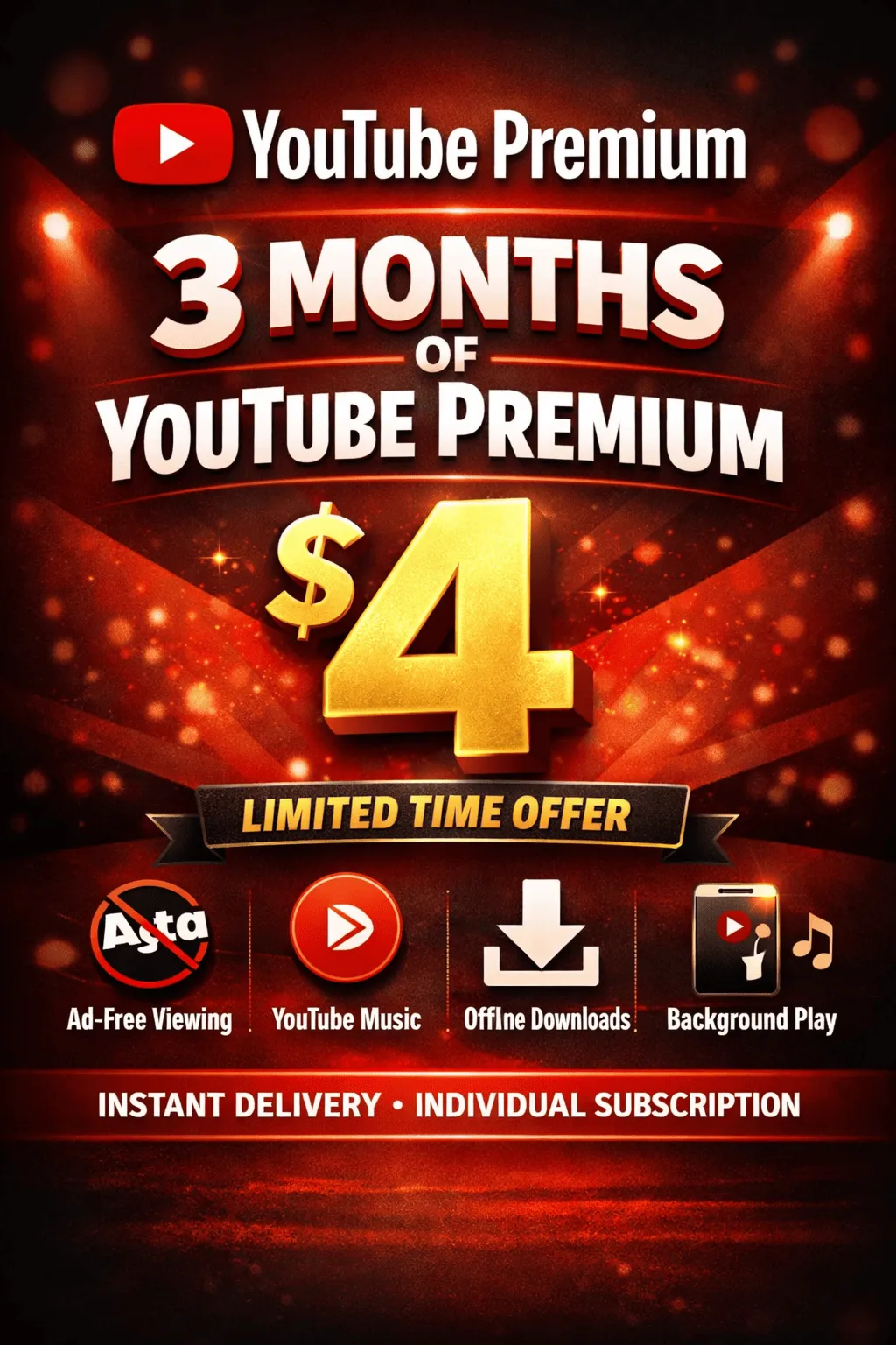 | FAST| YouTube Premium 3 Month | Individual | Just For You | Private | Warranty