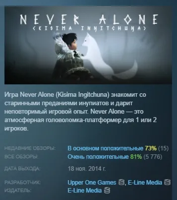 Never Alone (Kisima Ingitchuna) АВТОДОСТАВКА STEAM РОССИЯ