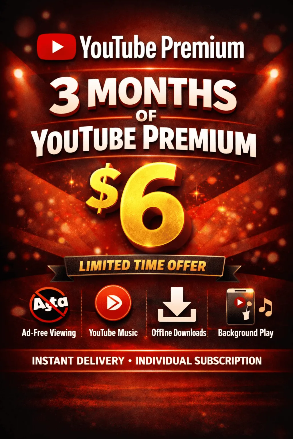 YouTube Premium 3 мес | Индивидуальный | Глобальный | Гарантия | Мгновенно