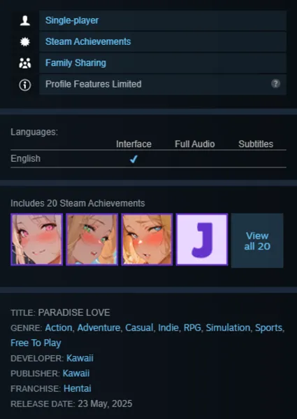 STEAM KEY - PARADISE LOVE (18+) - [РФ + REGION FREE/GLOBAL] - Автодоставка