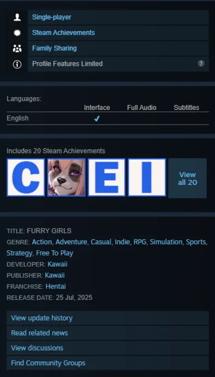 STEAM KEY - FURRY GIRLS (18+) - [РФ + REGION FREE/GLOBAL] - Автодоставка