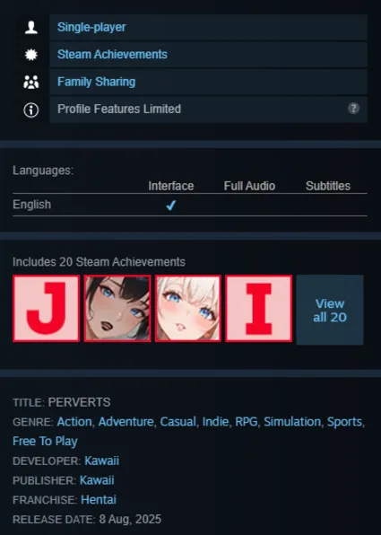 STEAM KEY - PERVERTS (18+) - [РФ + REGION FREE/GLOBAL] - Автодоставка