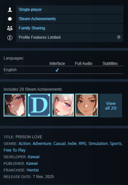 STEAM KEY - PRISON LOVE (18+) - [РФ + REGION FREE/GLOBAL] - Автодоставка