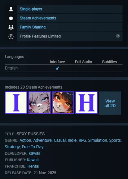 STEAM KEY - SEXY PUSSIES (18+) - [РФ + REGION FREE/GLOBAL] - Автодоставка