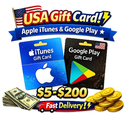 🎁 Подарочная карта США | Apple iTunes и Google Play | $5–$200 | Быстрая доставка