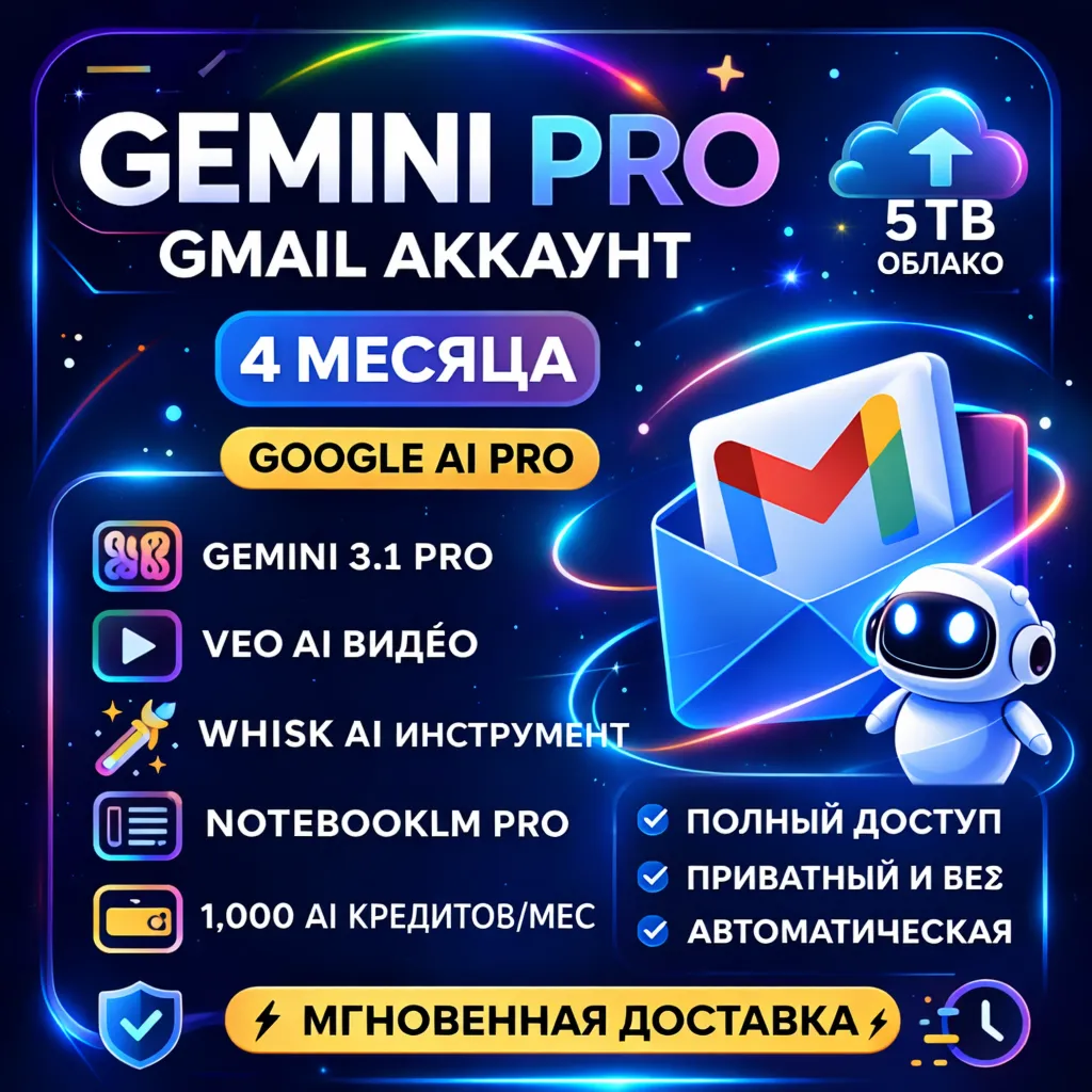 Google AI Pro Gemini 4 мес | Gemini 3.1 + Veo 3 | Полный доступ | Авто доставка 24/7