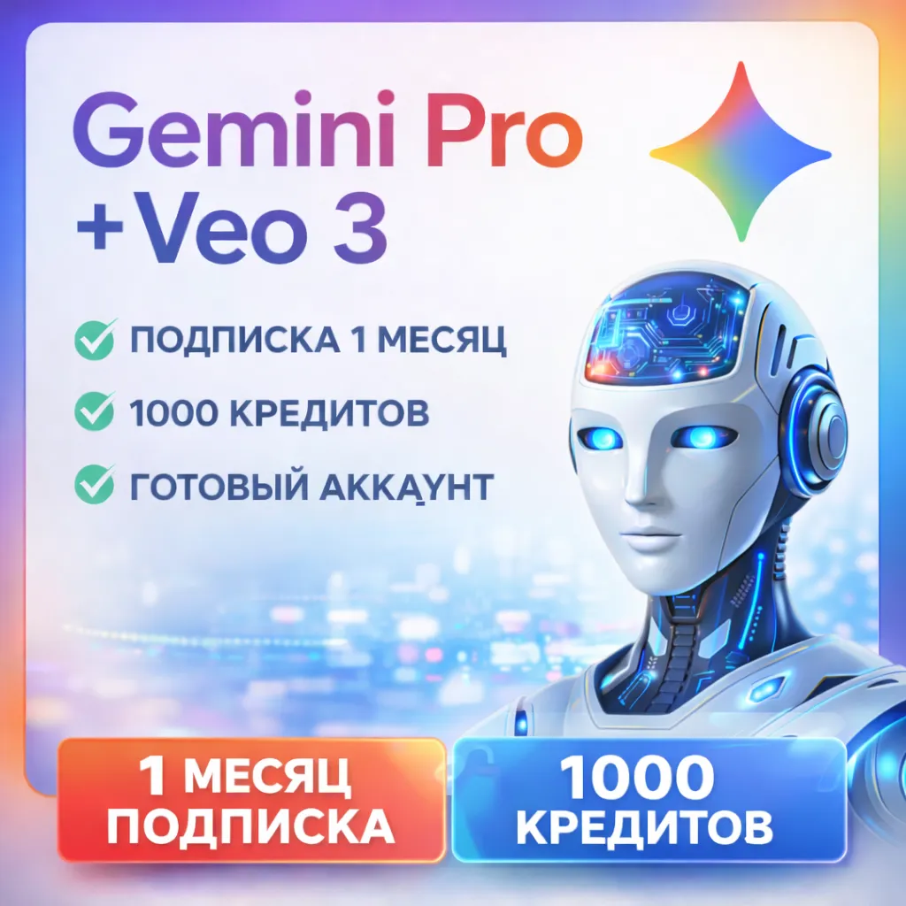 Google Gemini Pro + Veo 3 – 1 месяц + 1000 кредитов – Персональный доступ