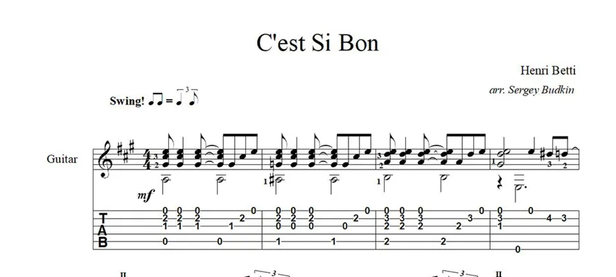 C'est Si Bon (Анри Бетти) ноты для гитары