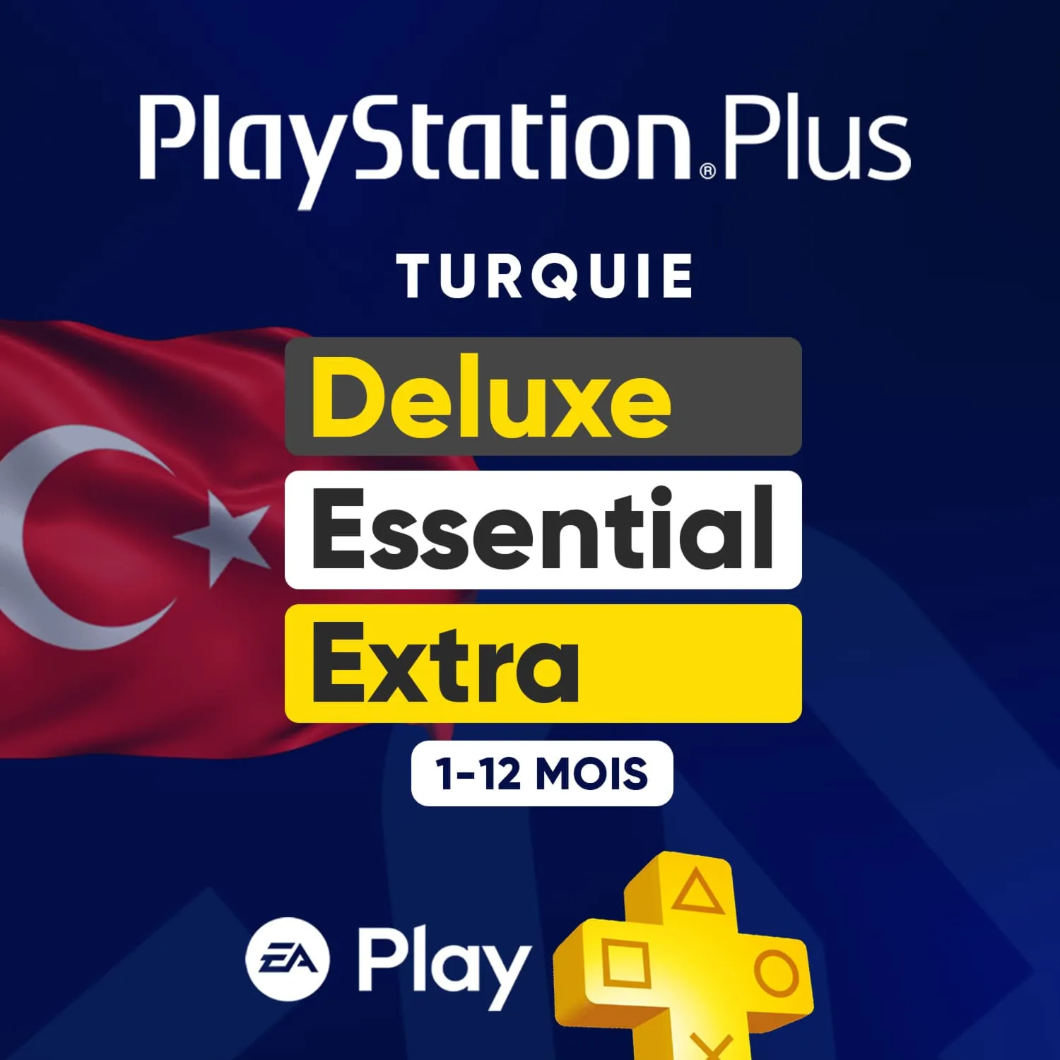 PlayStation Plus Turquie | Essential Extra Deluxe EA Play Ubisoft+ | 1-12 Mois
