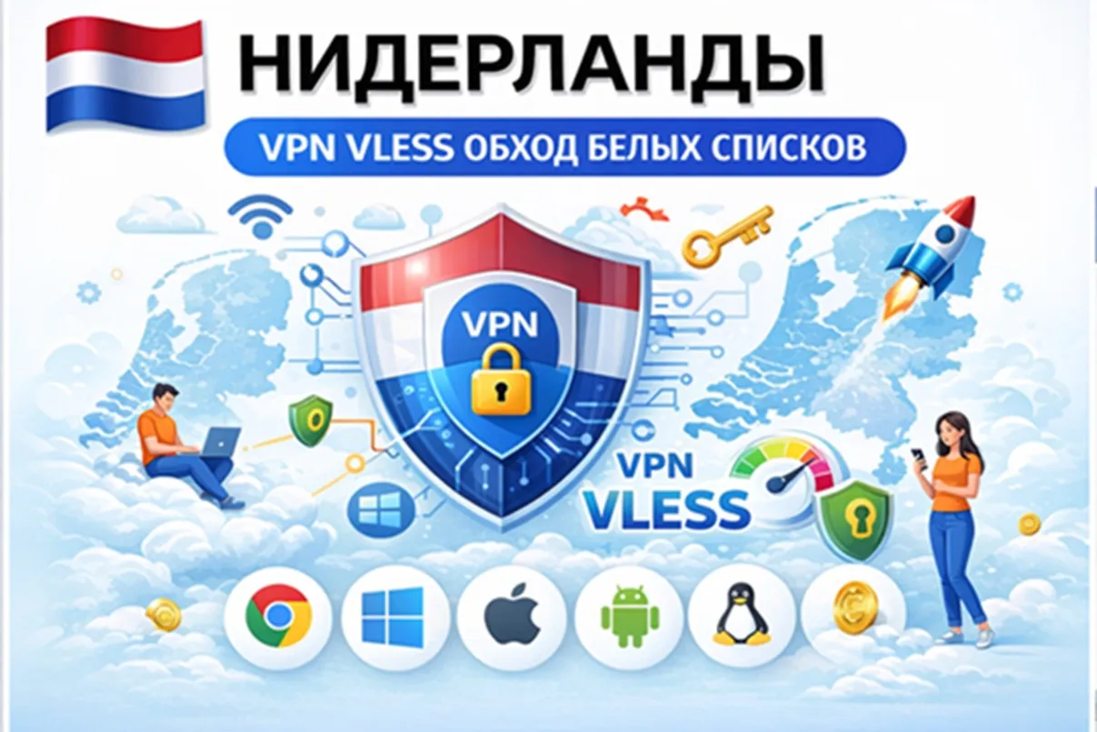 🇳🇱  ЛИЧНЫЙ VPN VLESS 🇳🇱 НИДЕРЛАНДЫ ВПН + обход белых списков  ГЛУШИЛОК 1 месяц