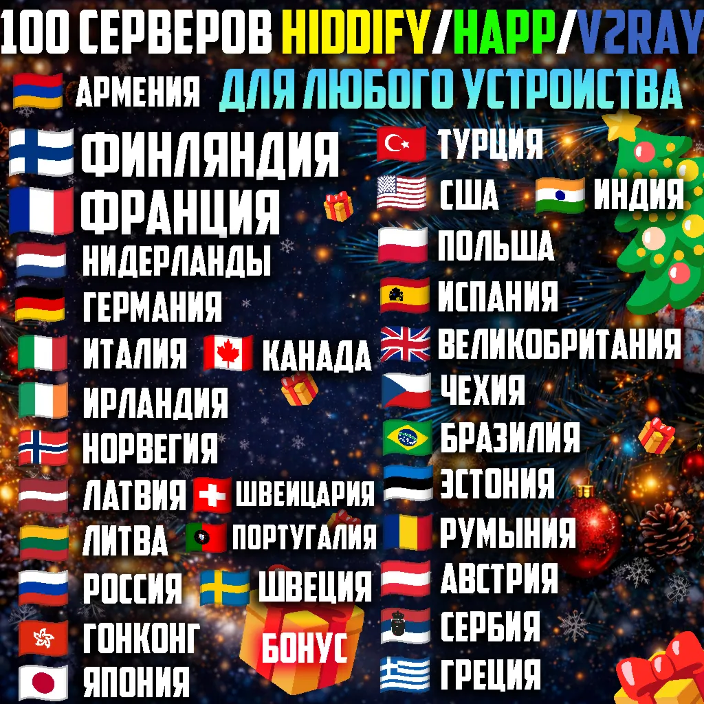 100 локаций VLESS [Happ, Hiddify, v2rayTUN] Безлимит
