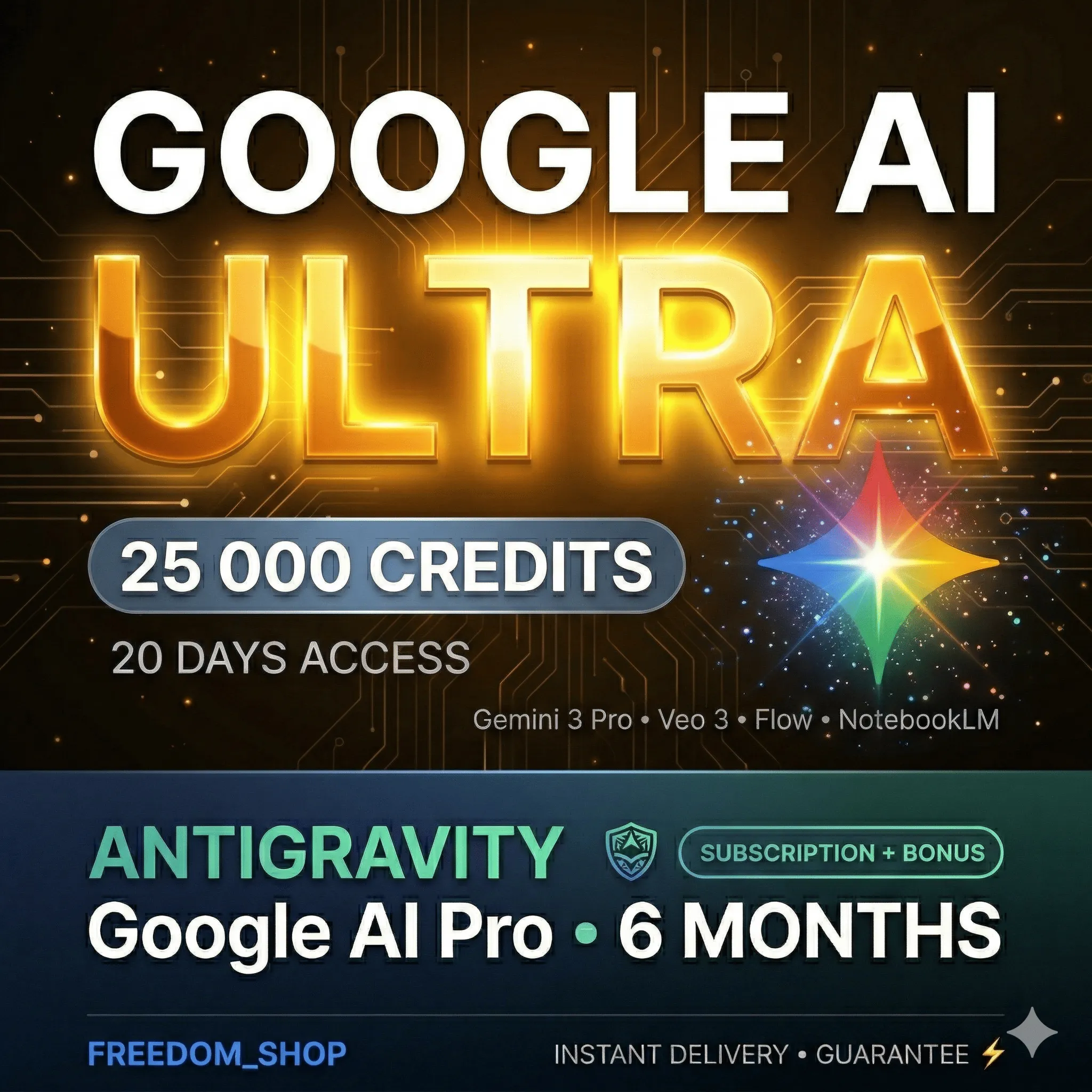 Ultra AI: Gemini 3 Pro, Antigravity, Veo 3.1, Nano Banana Pro 2 | 25К кредитов