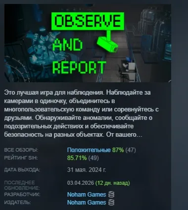 Observe and Report АВТОДОСТАВКА STEAM РОССИЯ