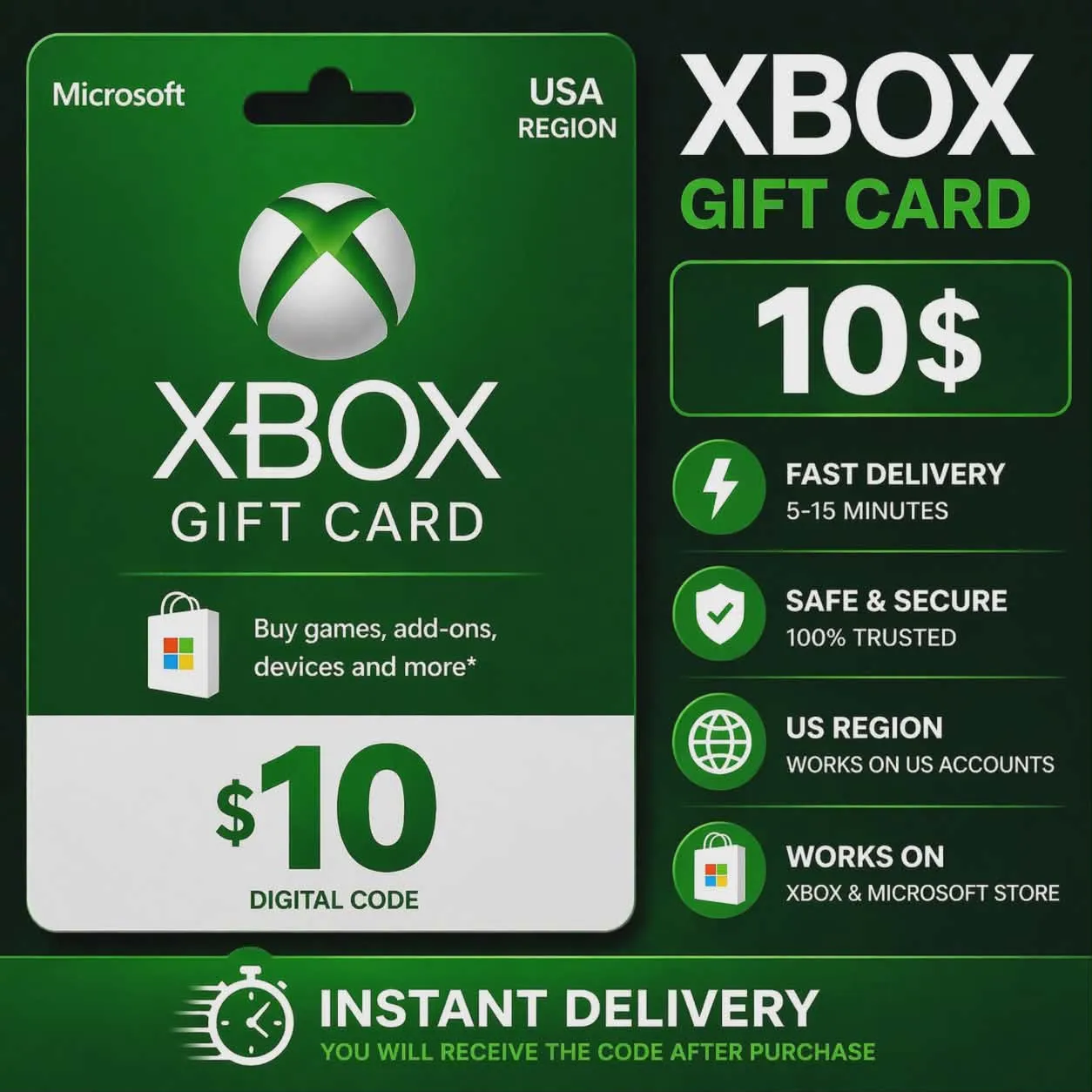 Карта Xbox 10 долларов США. Мгновенная доставка.