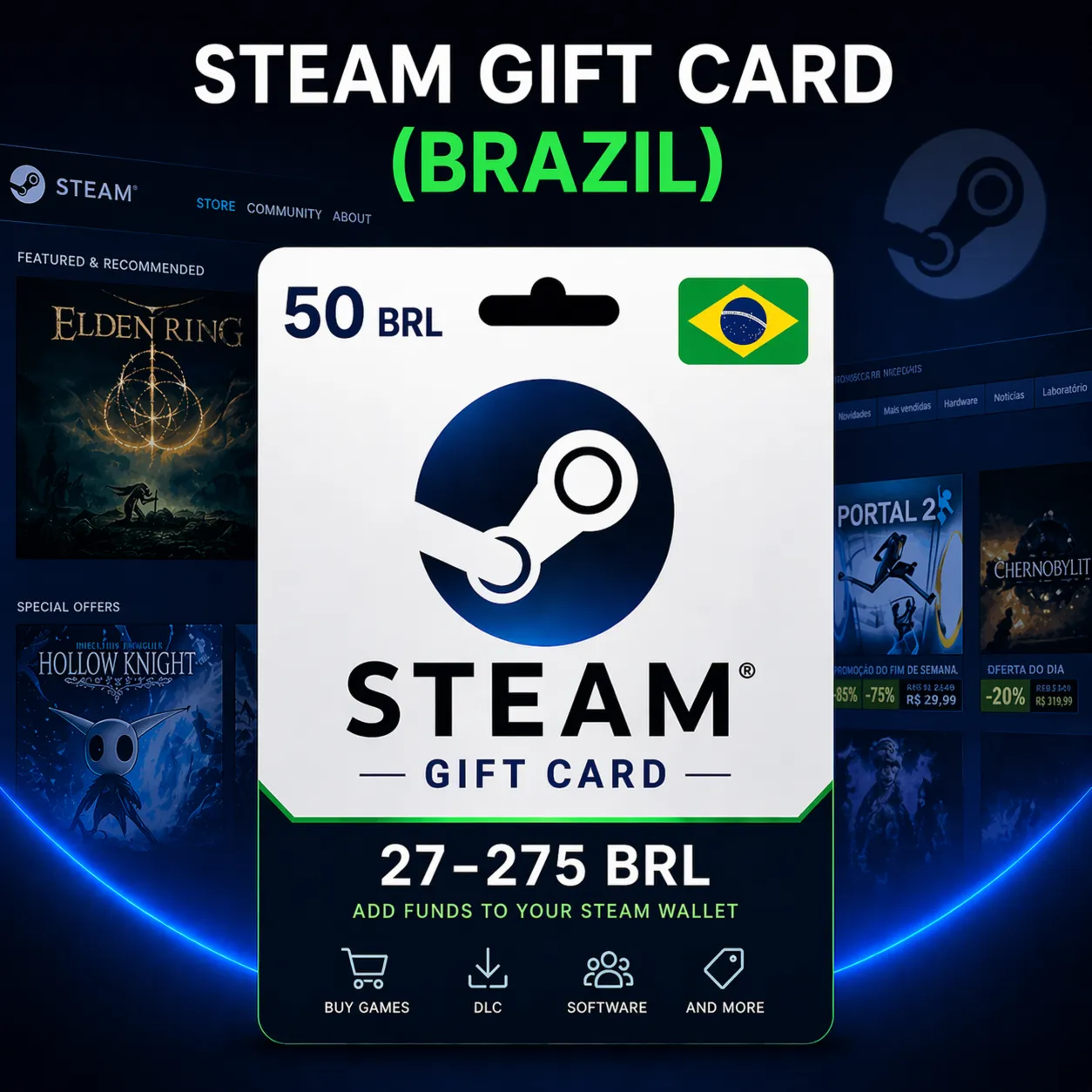 Steam Gift Card (Бразилия) 27–275 BRL | Код пополнения Steam