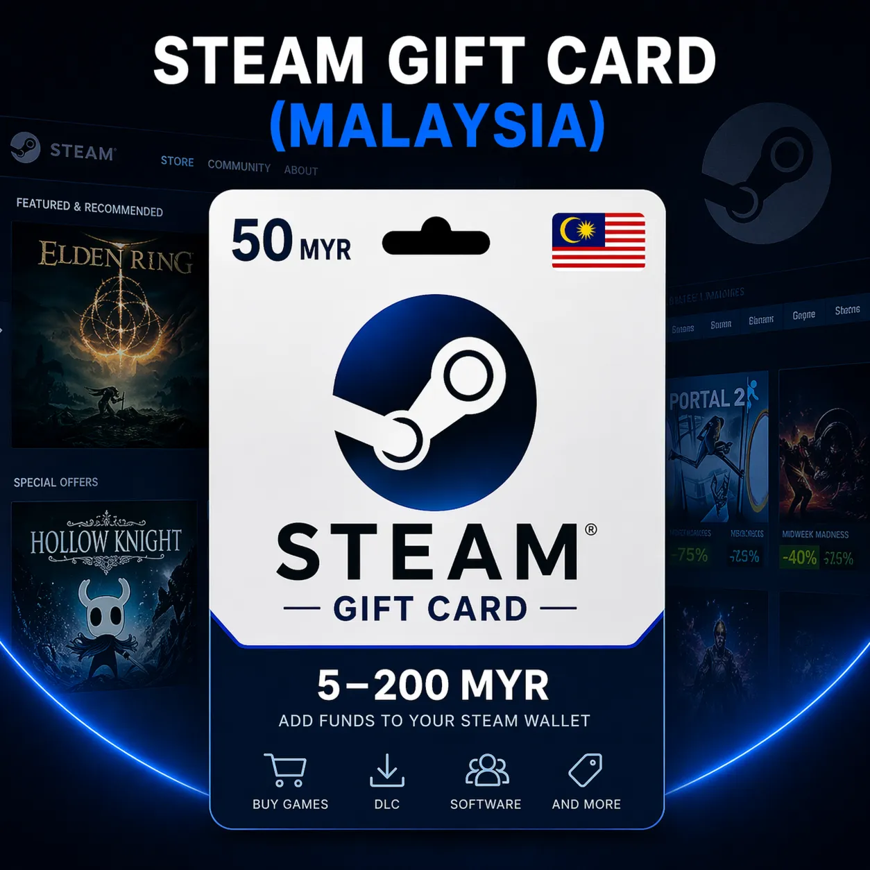 Steam Gift Card (Малайзия) 5–200 MYR | Код пополнения Steam