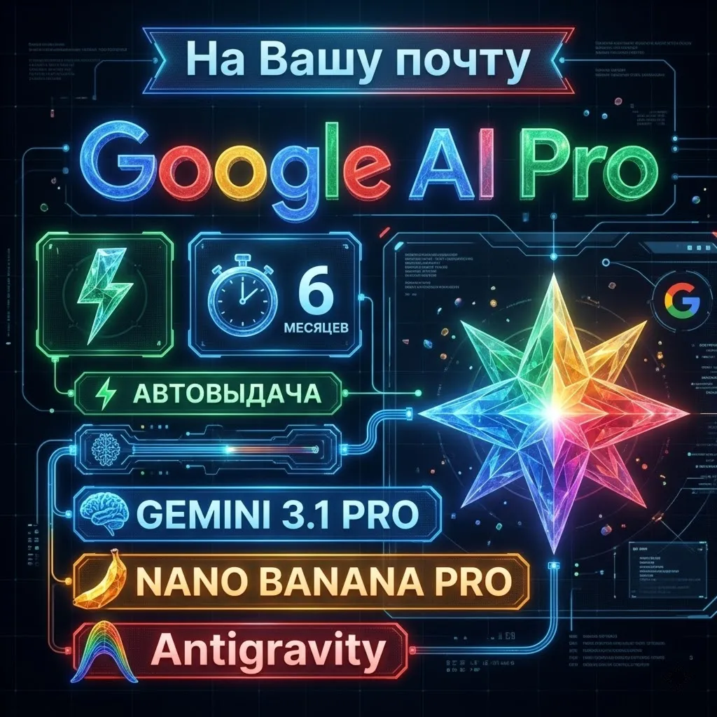 Google AI Pro 3/6 месяцев+Gemini 3.1+Nano Banana Pro+ Veo 3.1+2TB+gemini