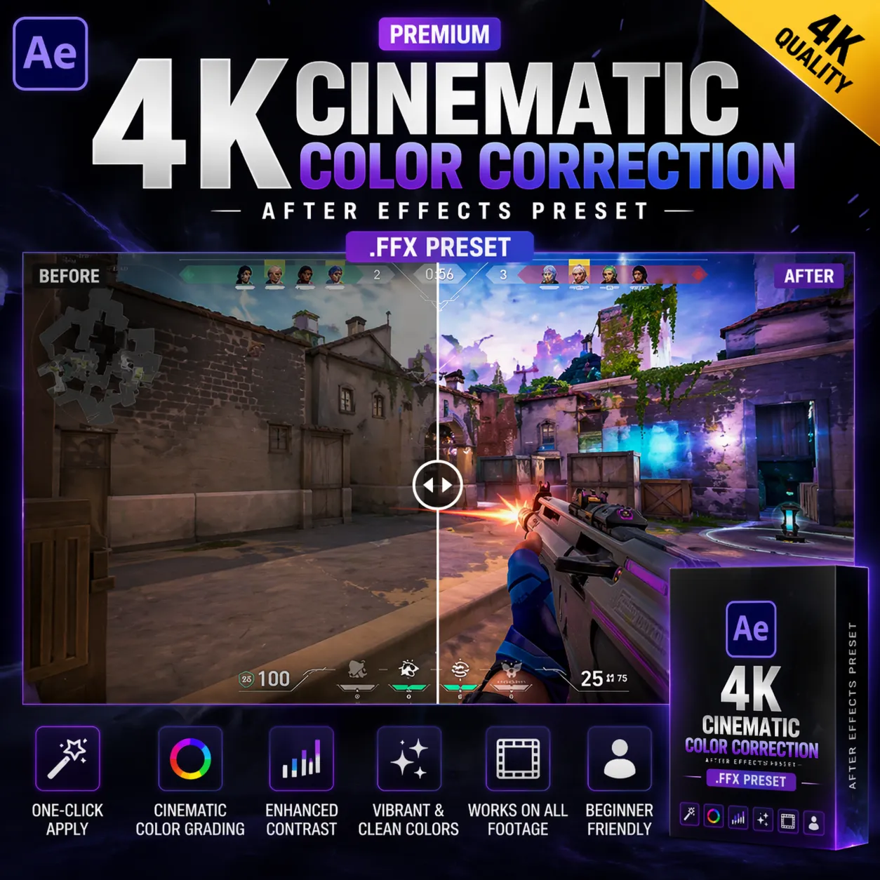 4K кинематографический пресет цветокоррекции (.FFX) – премиум CC для Adobe After Effe