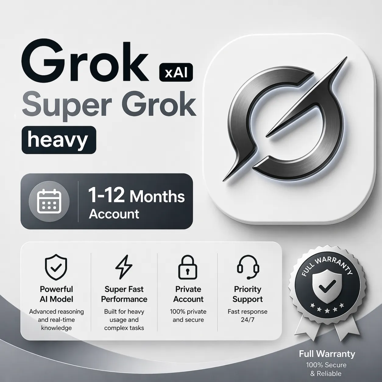 Grok xAI – SuperGrok | 1 Months Subscription | Full Warranty