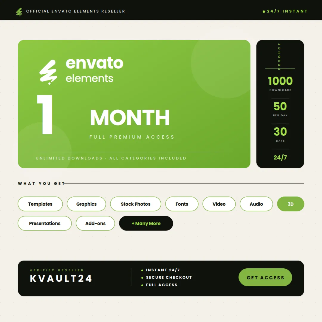 ENVATO ELEMENTS 1 MONTH 30 Days Downloader Panel Auto Delivery