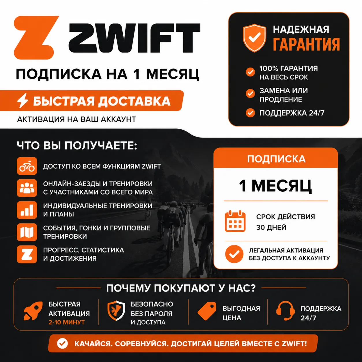 Zwift | Продление подписки на 1-12 месяцев | Полная гарантия
