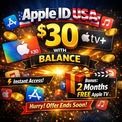 Apple ID США с балансом $30 💵 + 🎁 Бесплатно Apple TV 2 месяца 🎬