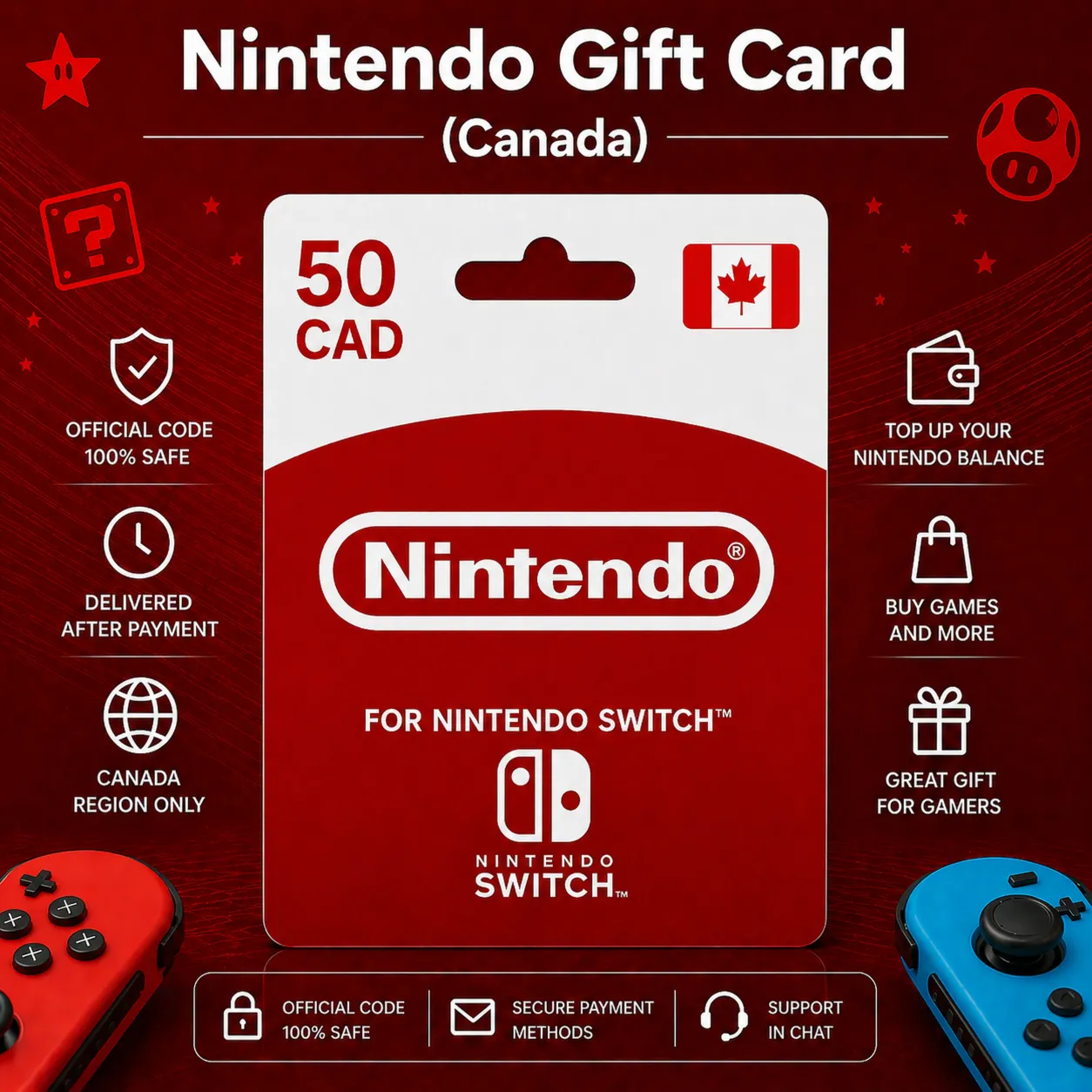 Nintendo Gift Card (Канада) 10–99 CAD | Код пополнения Nintendo