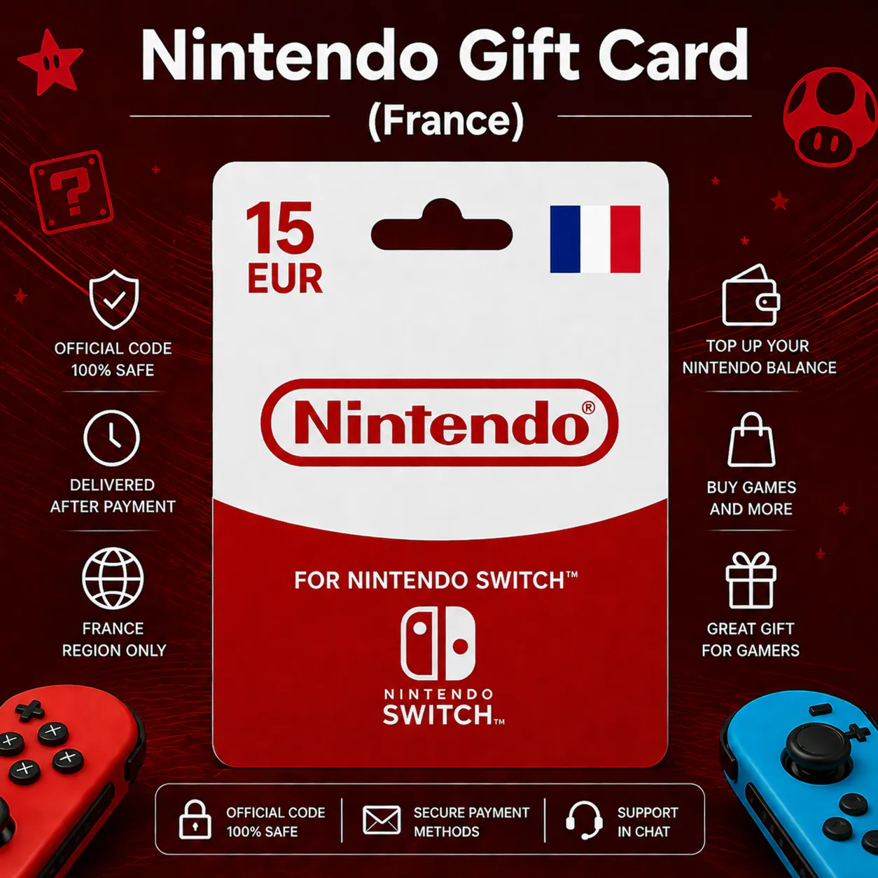 Nintendo Gift Card (Франция) 15–100 EUR | Код пополнения Nintendo