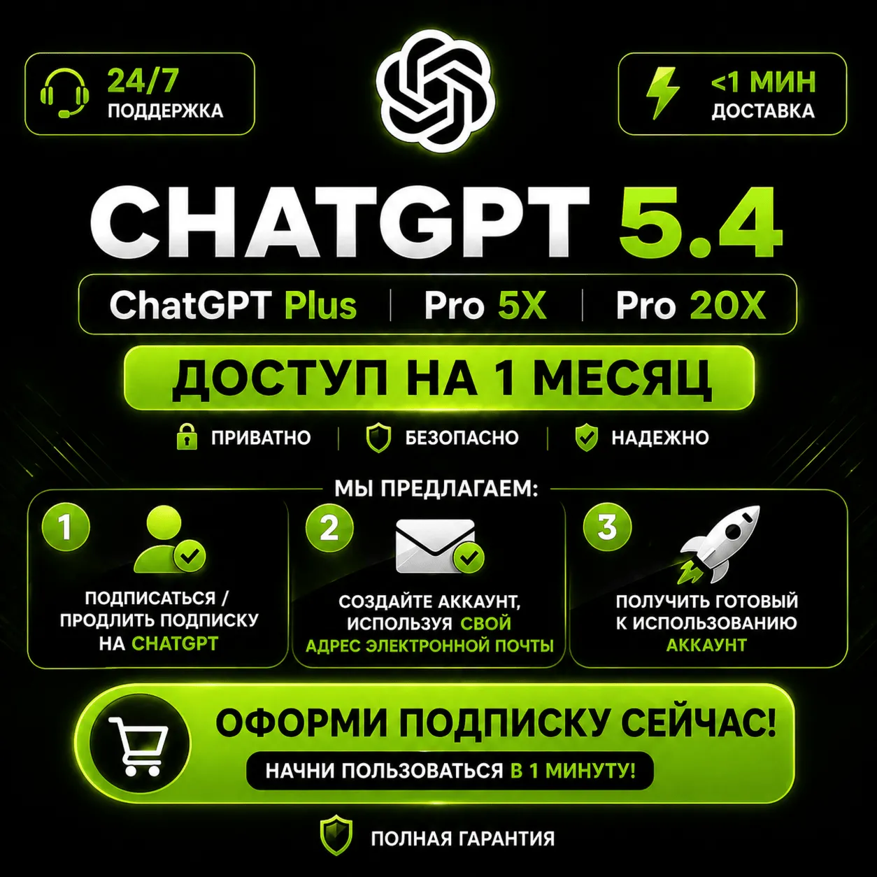 ChatGPT 5.4 Plus & Pro (5x–20x) 1-месячный доступ с полным доступом к Ultimate Codex