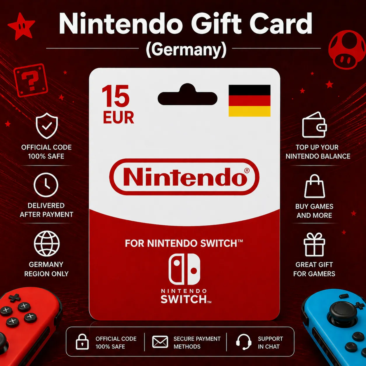 Nintendo Gift Card (Германия) 15–50 EUR | Код пополнения Nintendo