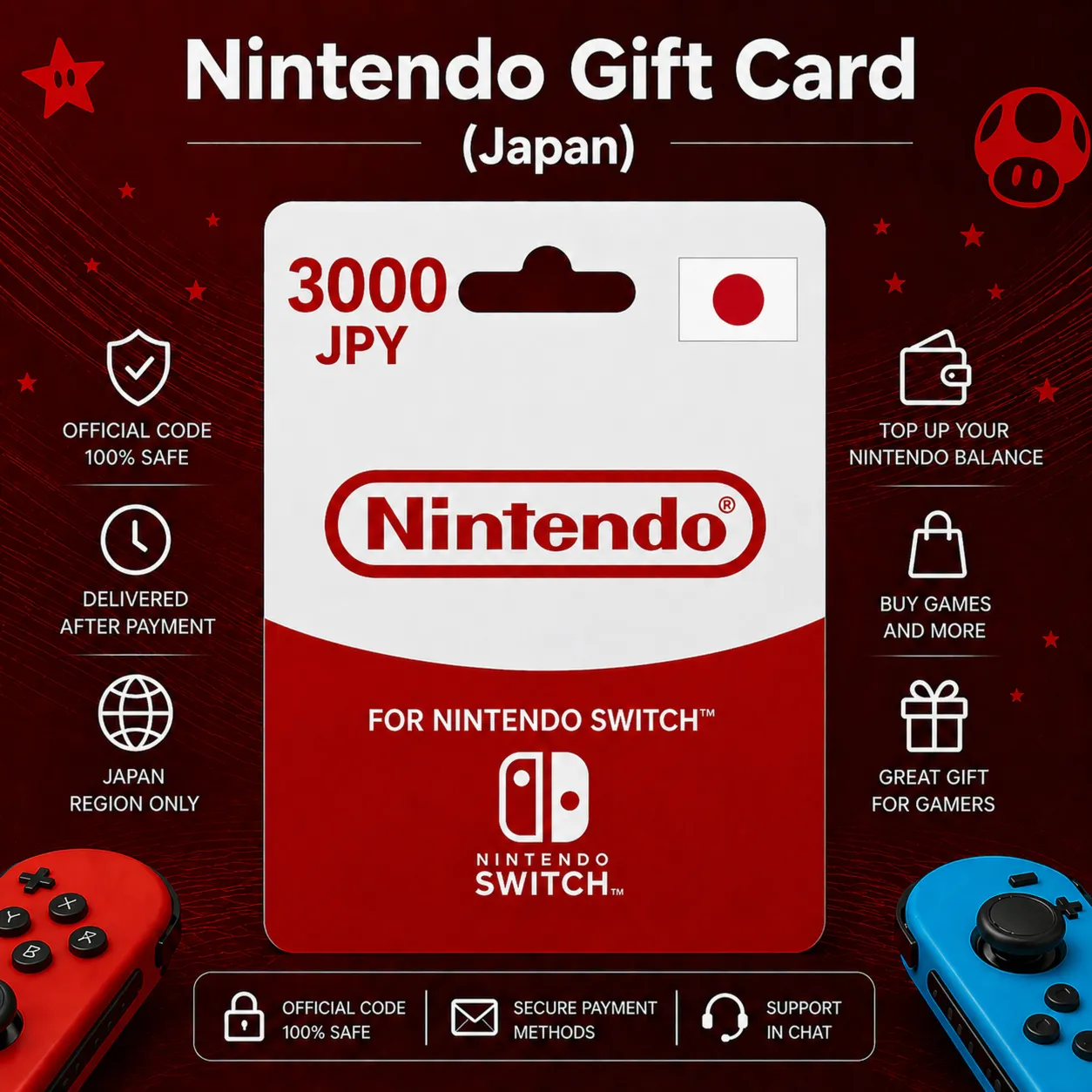 Nintendo Gift Card (Япония) 3000–9000 JPY | Код пополнения Nintendo