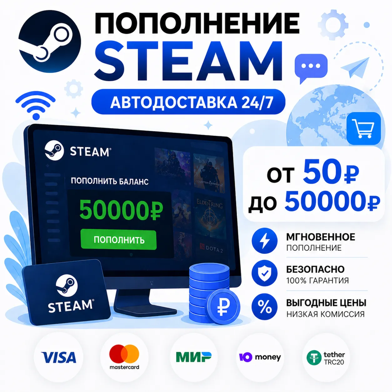 Steam Wallet Top Up RU KZ UA CIS Autodelivery 24/7