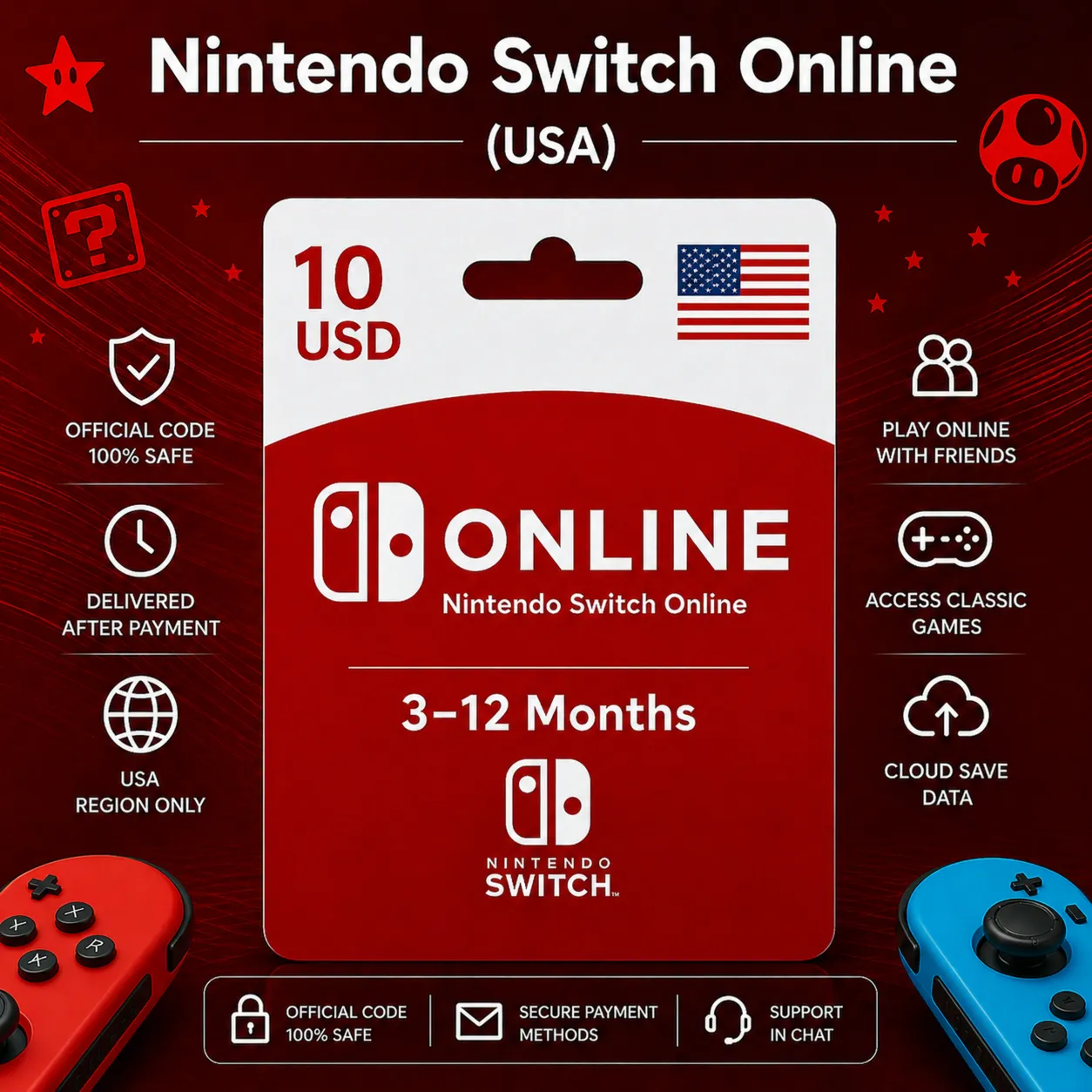 Nintendo Switch Online (США) 3–12 месяцев | Подписка Nintendo