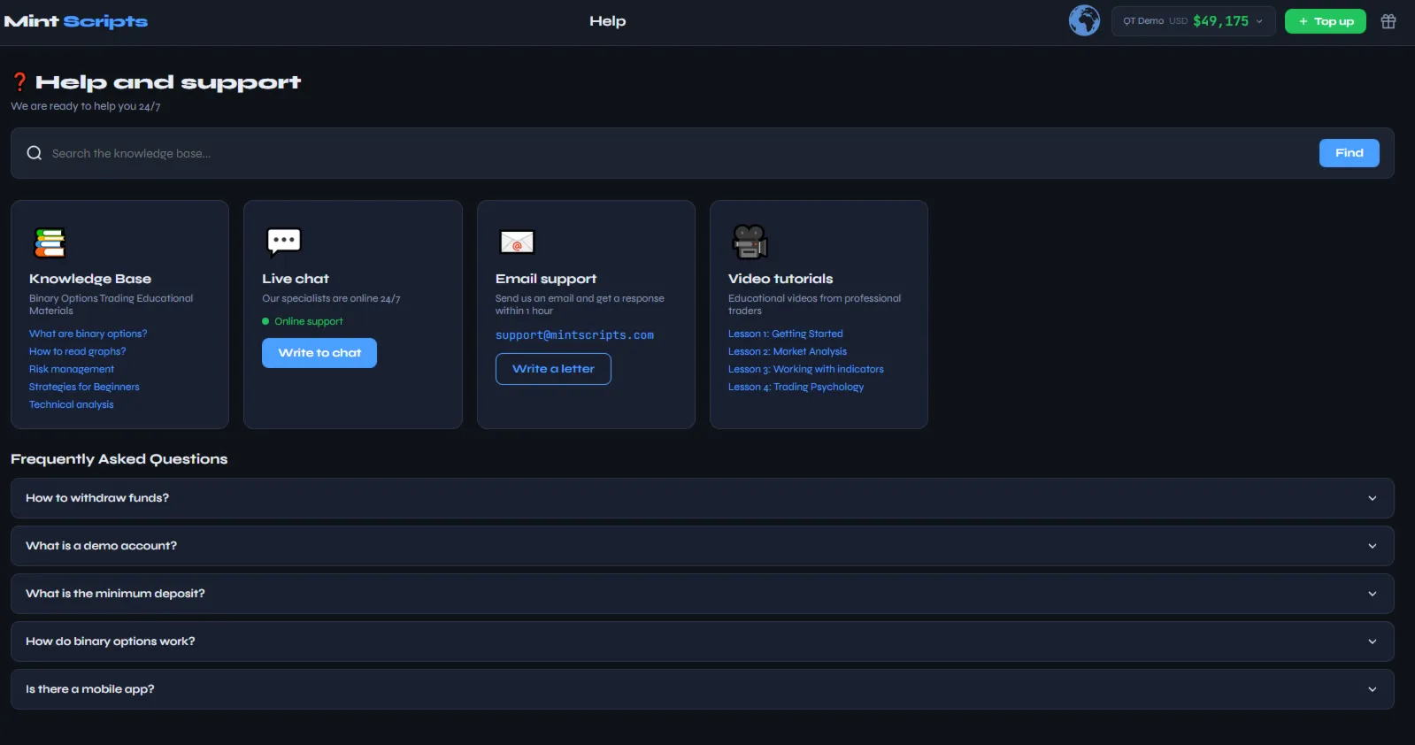 MINT SCRIPTS V1.0 AI — Купить скрипт бинарных опционов / Trading Platform