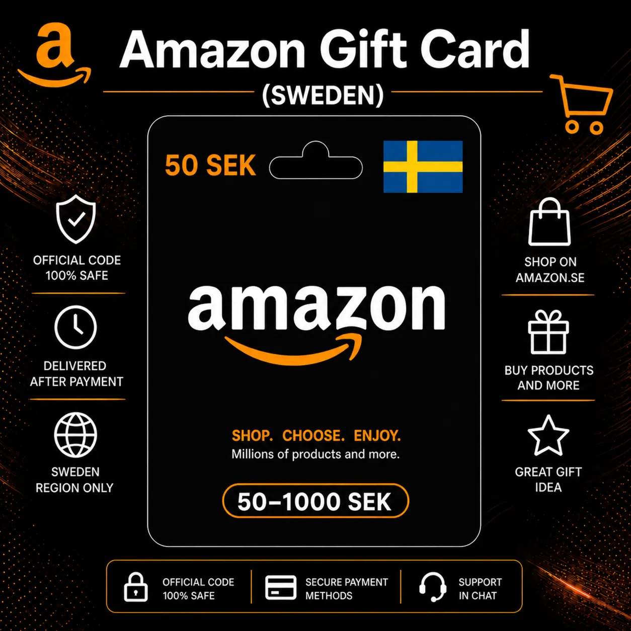Amazon Gift Card (Швеция) 50–1000 SEK | Код пополнения Amazon