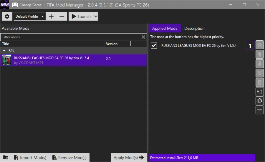 FC 26 - RUSSIANS LEAGUES MOD by tim  v2.0 TU 1.5.4