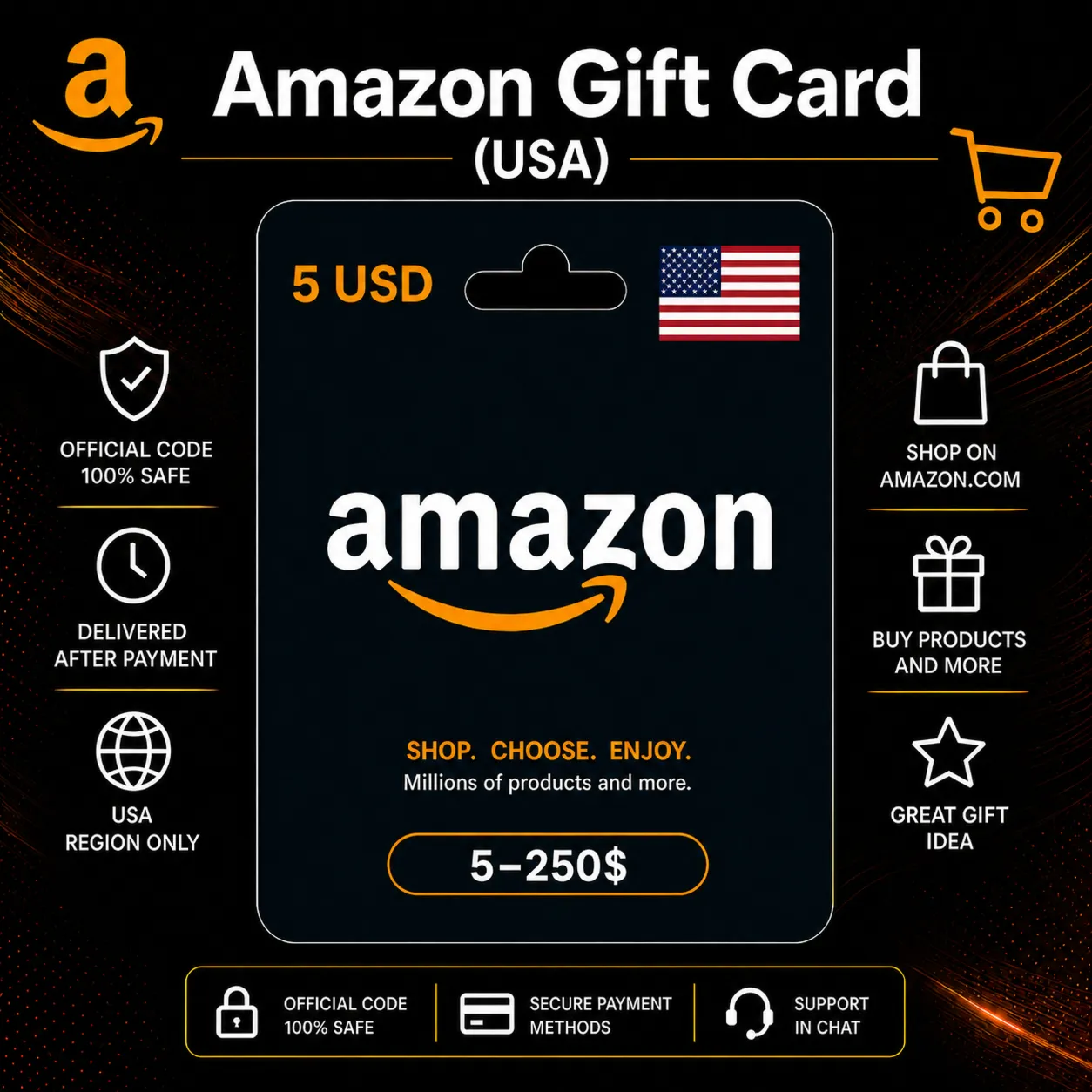 Amazon Gift Card (USA) 5–250 USD | Amazon Top-Up Code