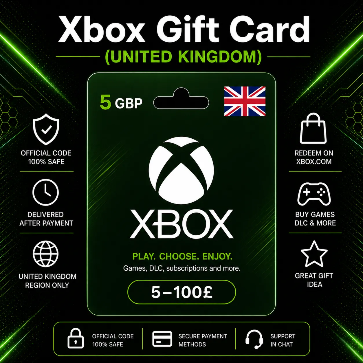 Xbox Gift Card (United Kingdom) 5–100 GBP | Xbox Top-Up Code