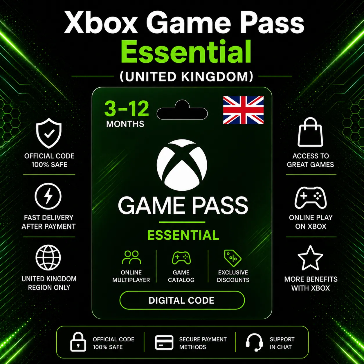 Xbox Game Pass Essential (United Kingdom) 3–12 Months | Xbox Activation Code
