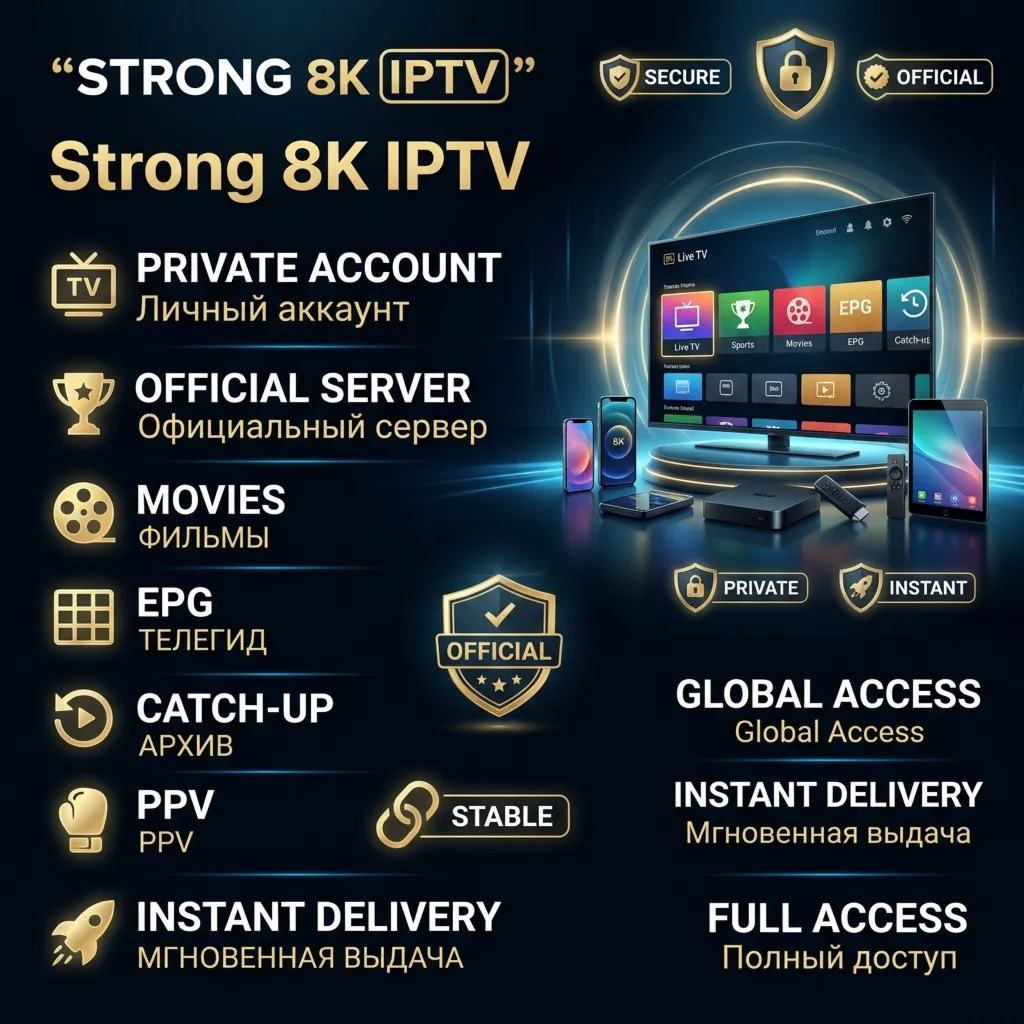 Strong 8K IPTV 12 месяцев | Личный аккаунт | Официальный сервер | По всему миру