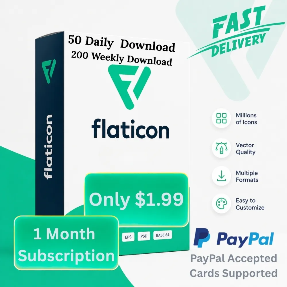 Flaticon Premium 1 месяц – Панель загрузки – 20 загрузок ежедневно – Авто доставка