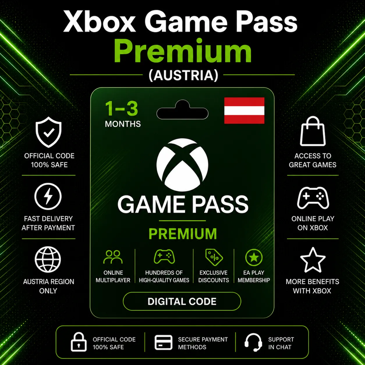 Xbox Game Pass Premium (Австрия) 1–3 месяца | Код активации Xbox