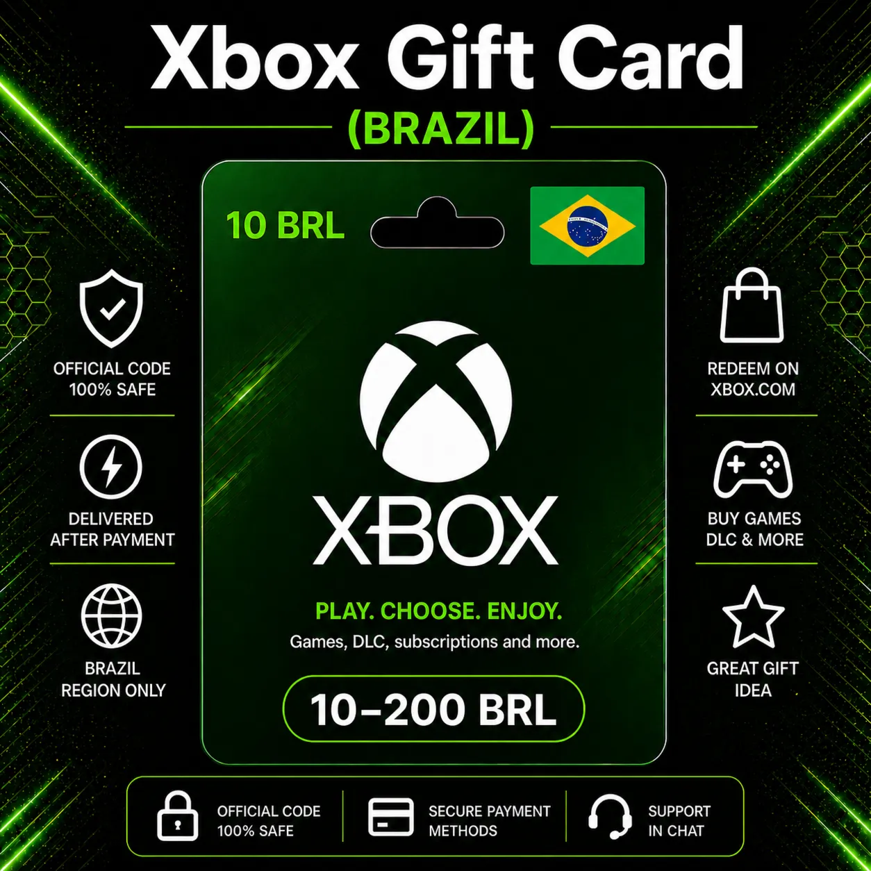 Xbox Gift Card (Бразилия) 10–200 BRL | Код пополнения Xbox