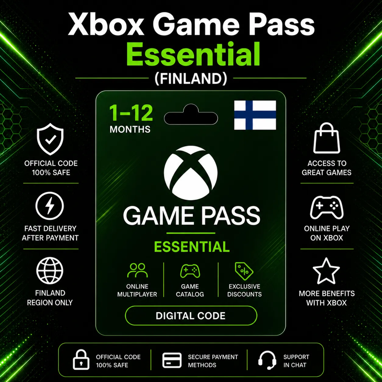 Xbox Game Pass Essential (Финляндия) 1–12 месяцев | Код активации Xbox